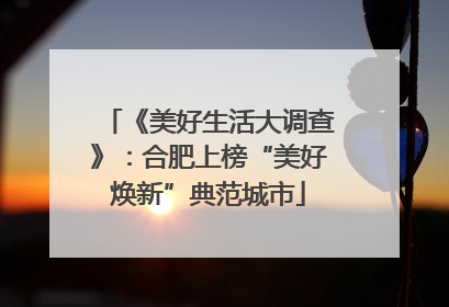 《美好生活大调查》：合肥上榜“美好焕新”典范城市