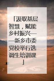 汲取基层智慧，赋能乡村振兴——新乡市委党校举行选调生培训课